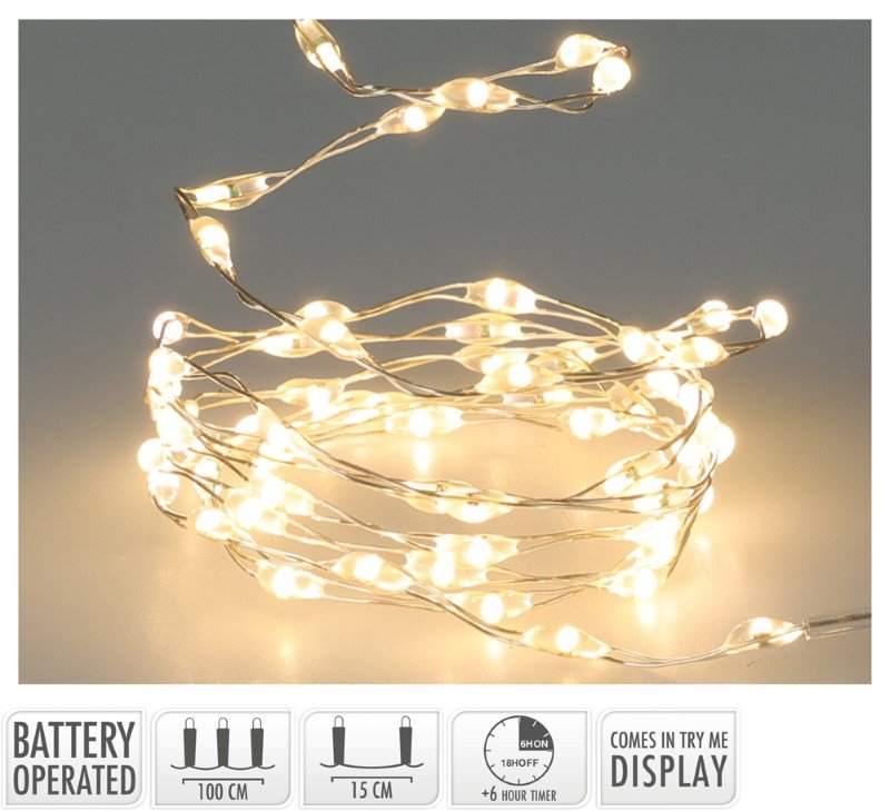 LED girlianda, 66 LED lempučių, šiltai baltos sp., ilgis 1,2 m