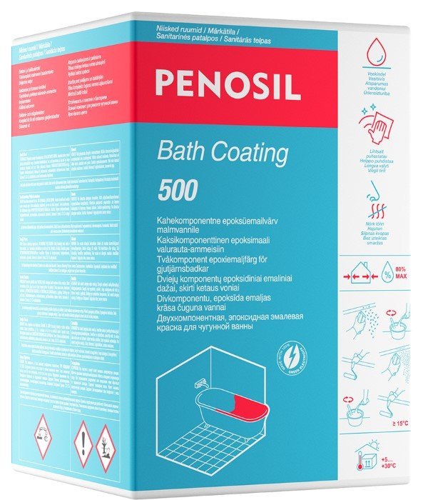 Ketaus vonių atnaujinimo rinkinys PENOSIL Bath Coating 500, 960 g, ryškiai baltos spalvos