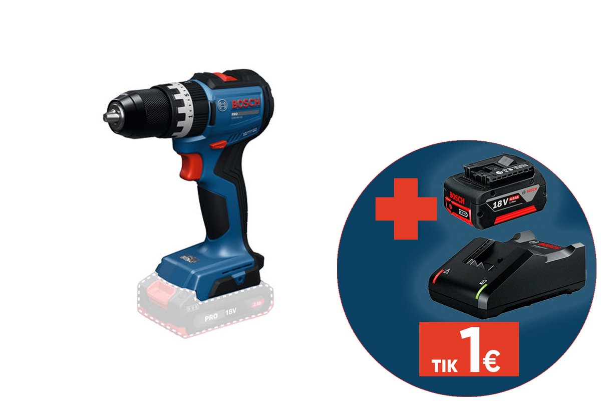 Akumuliatorinis smūginis gręžtuvas BOSCH Professional GSB 18V-52 SOLO, 18 V, be akumuliatoriaus ir kroviklio, 06019S0120