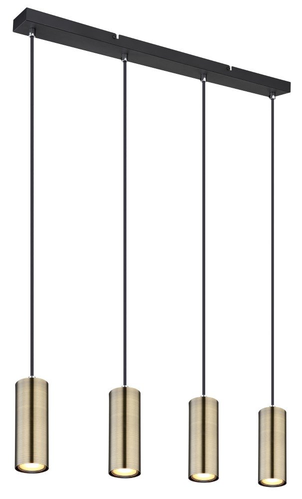 Pakabinamas šviestuvas GLOBO Robby, GU10, 4x35W, 230V, 1,2m laidas, metalinis, matinės juodos, antikvarinio žalvario sp., 60x650x1200 mm, 57911-4HM