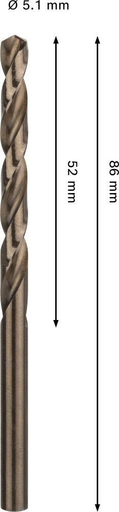 Grąžtas metalui BOSCH HSS-Co, DIN 338, 5,1 × 52 × 86 mm