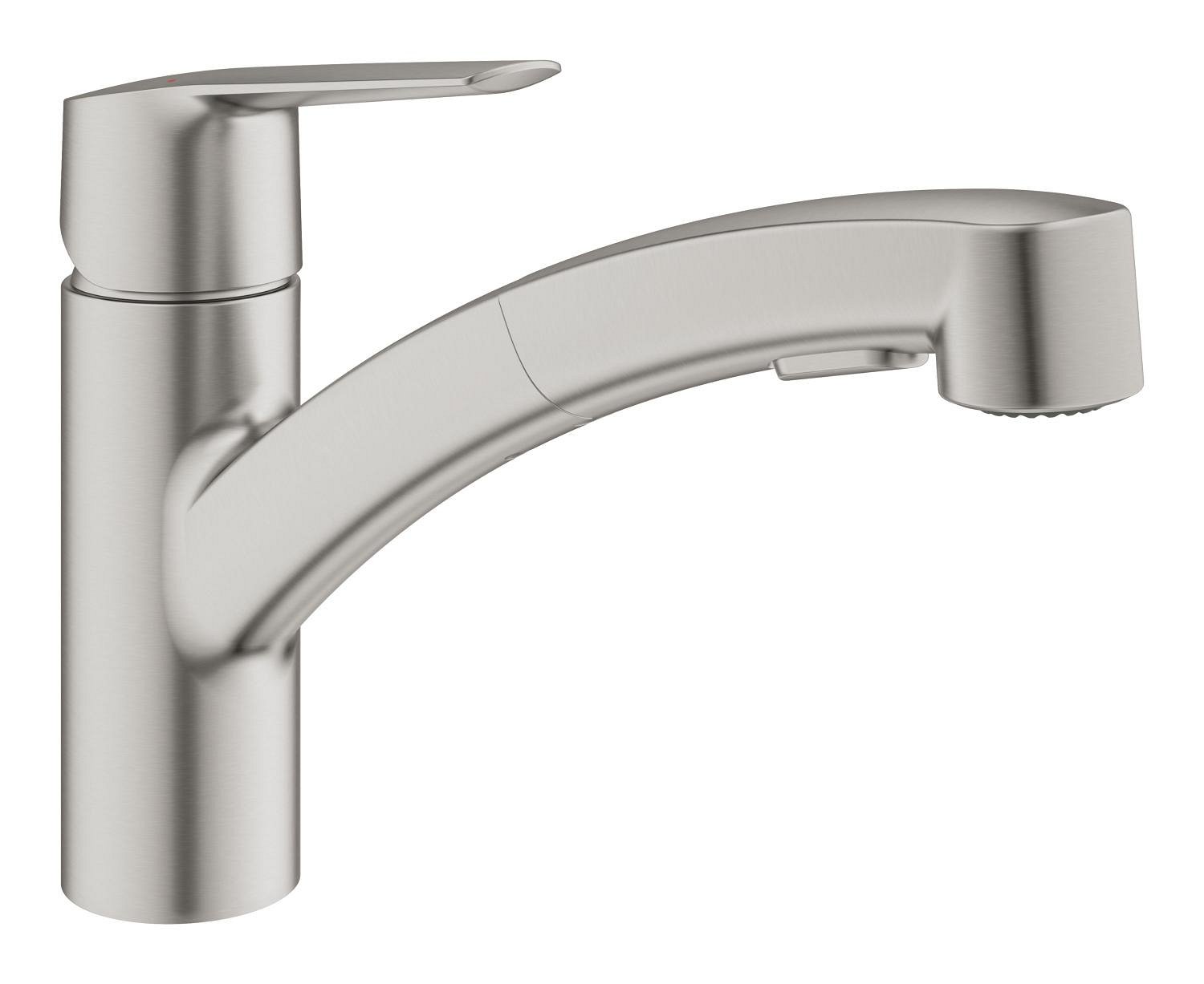 Plautuvės maišytuvas GROHE QUICKFIX START, su ištraukiamu dušeliu, nerūdijančio plieno spalva, 30307DC1