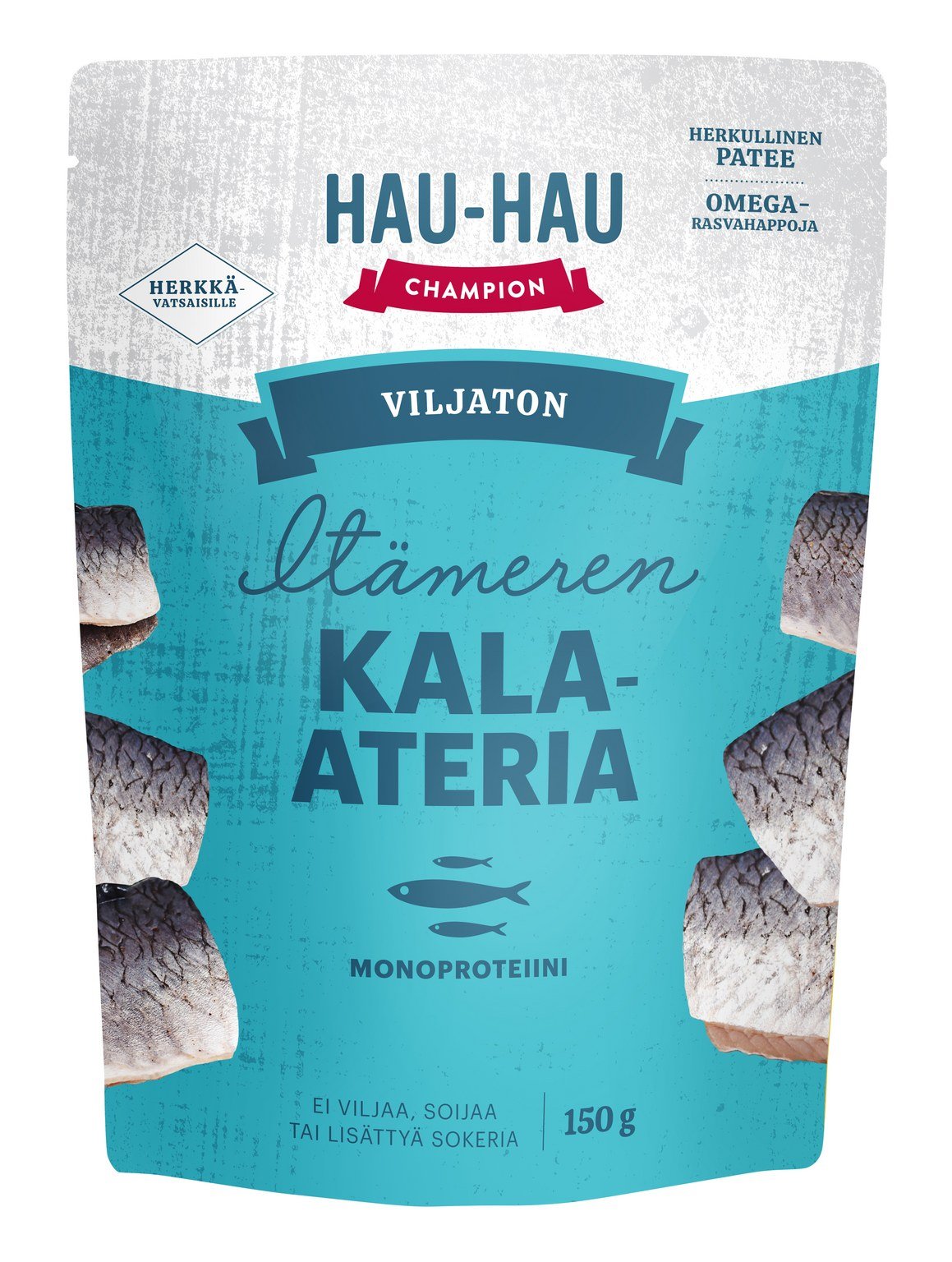 Konservuotas šunų ėdalas HAU-HAU CHAMPION, be grūdų, su žuvim, 150g