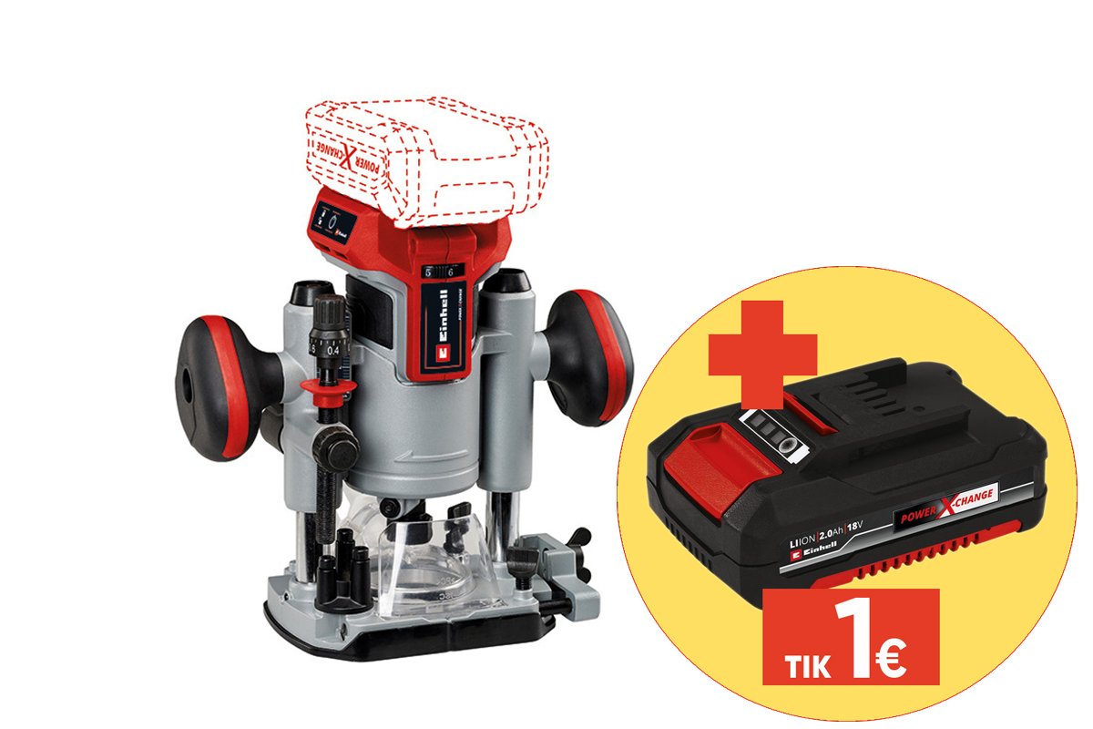 Akumuliatorinė freza EINHELL TP-RO 18 Li BL - Solo, 18 V, griebtuvas 6-8 mm, bešepetėlis variklis, be akumuliatorių ir kroviklio