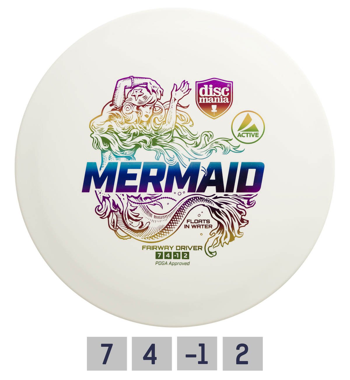 Diskgolfo diskas DISCMANIA Fairway Driver Mermaid Active, neskęstantis, white 