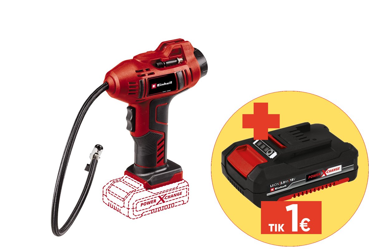 Akumuliatorinis oro kompresorius EINHELL CE-CC 18 Li-Solo, 18 V, maksimalus darbinis slėgis 11 bar, be akumuliatorių ir kroviklio