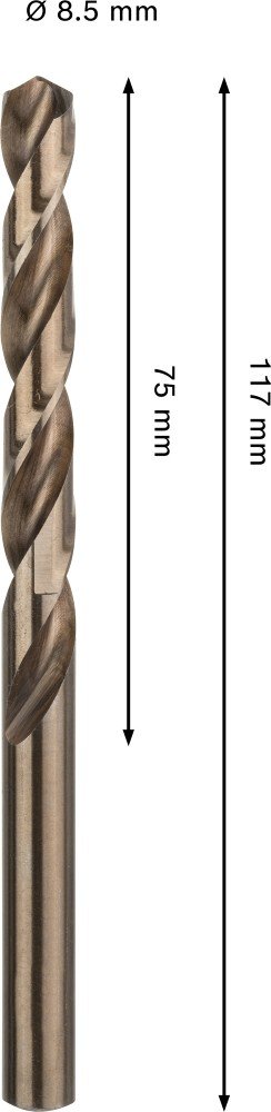 Grąžtas metalui BOSCH HSS-Co, DIN 338, 8,5 × 75 × 117 mm