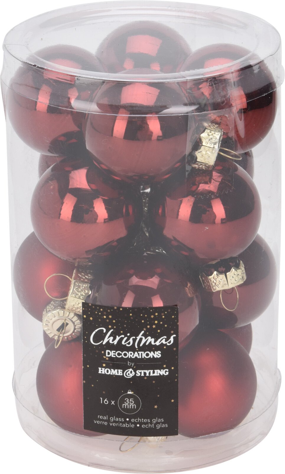 Eglutės žaisliukų rinkinys, 16 vnt., bordinės sp., skersmuo 3,5 cm