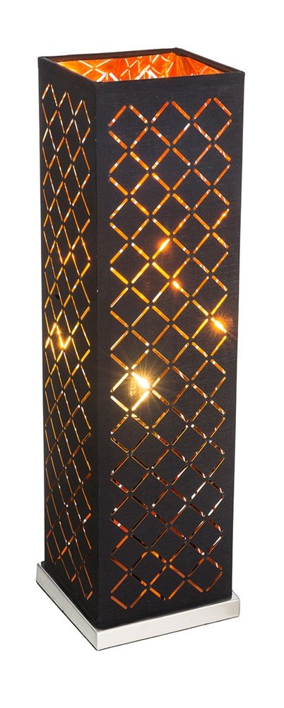 Stalinis nakties šviestuvas GLOBO Clarke, E27, 1 x 40W, 230V, matinio nikelio sp., aksomas juodos/auksinės sp., su jungikliu, 150 x 150 x 570 mm, 15229T2