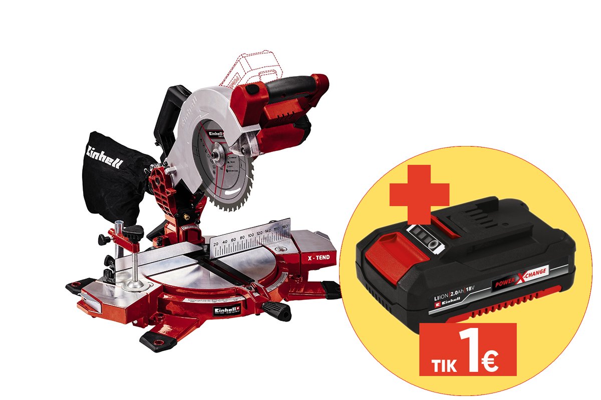 Akumuliatorinės skersinio pjovimo staklės EINHELL TE-MS 18/210, Li-Solo, 18 V, Li-ion, be akumuliatoriaus, diskas Ø210 mm