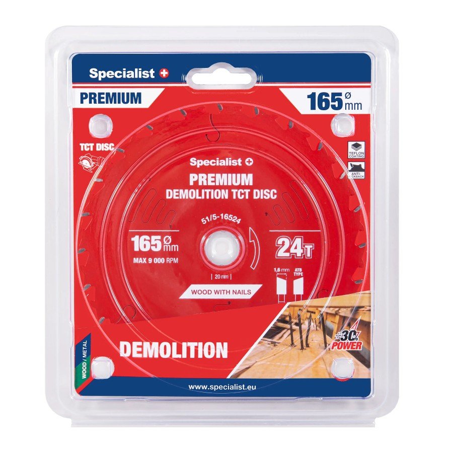 Medienos pjovimo diskas SPECIALIST+ Demolition, akumuliatoriniams pjūklams, 165x20 mm, 24 dantys