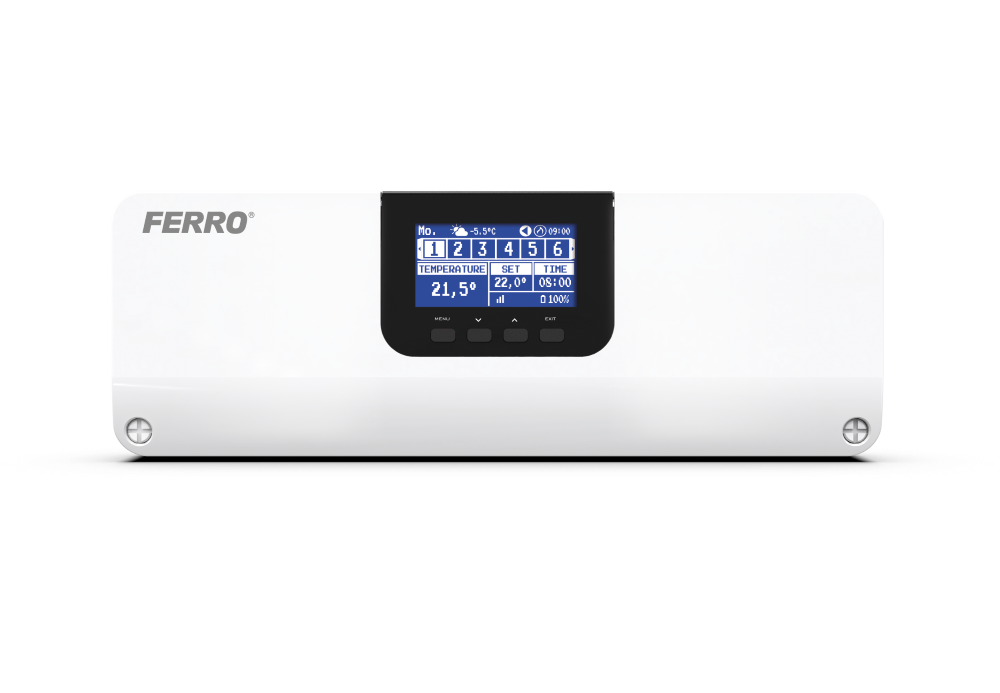 Grindinio šildymo valdymo blokas FERRO FL8*, 8 kontūrų, 230 V, Wi-Fi, FL8*