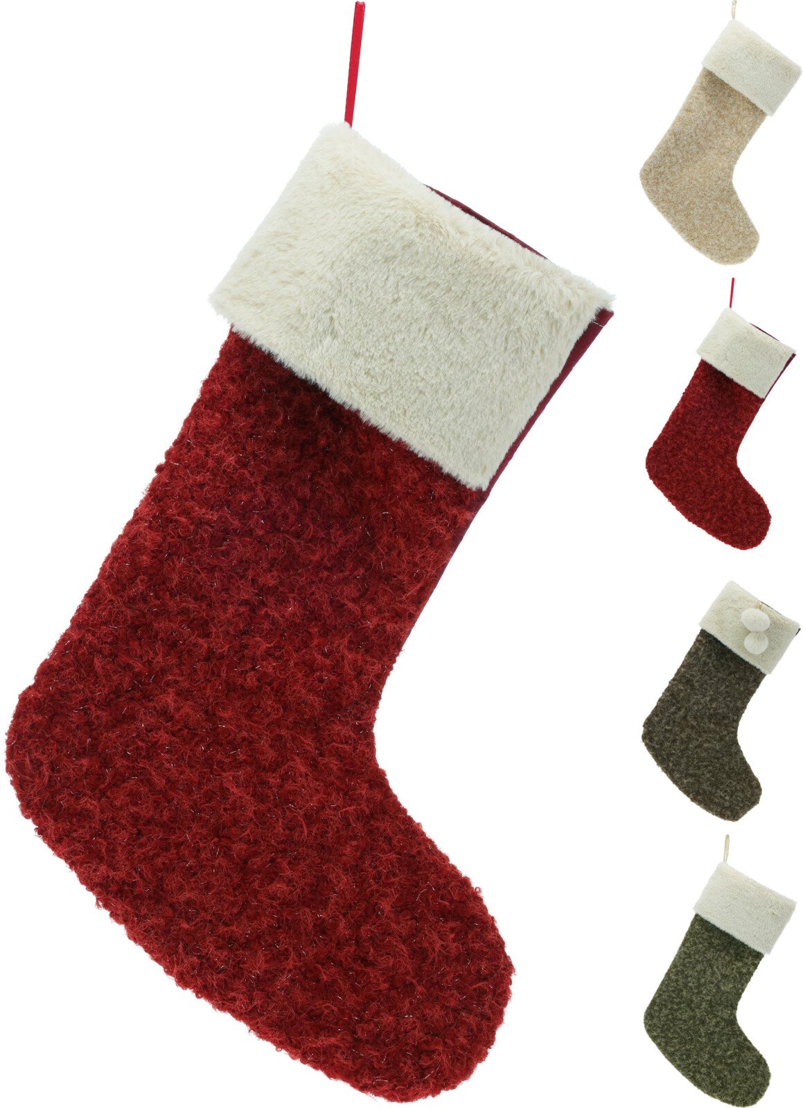 Kalėdinė dovanų kojinė, 4 skirtingos sp. (smėlio, ruda, žalia, raudona), 28 x 43 cm