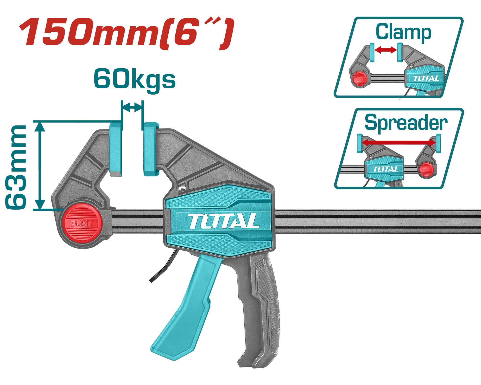 Spaustuvas TOTAL, maks. 60 kg, 63x150 mm, THT1340601