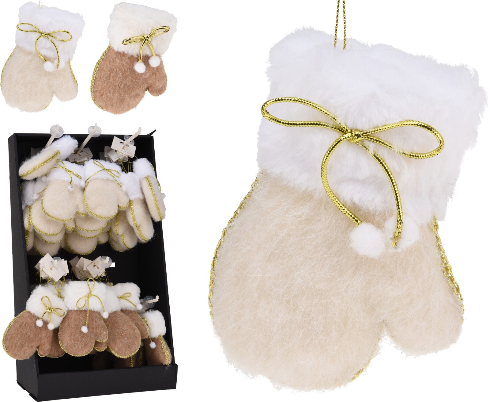 Kalėdinė dekoracija Pirštinės, pakabinama, 2 spalvos (ruda, smėlio), 13 x 8,3 x 3 cm