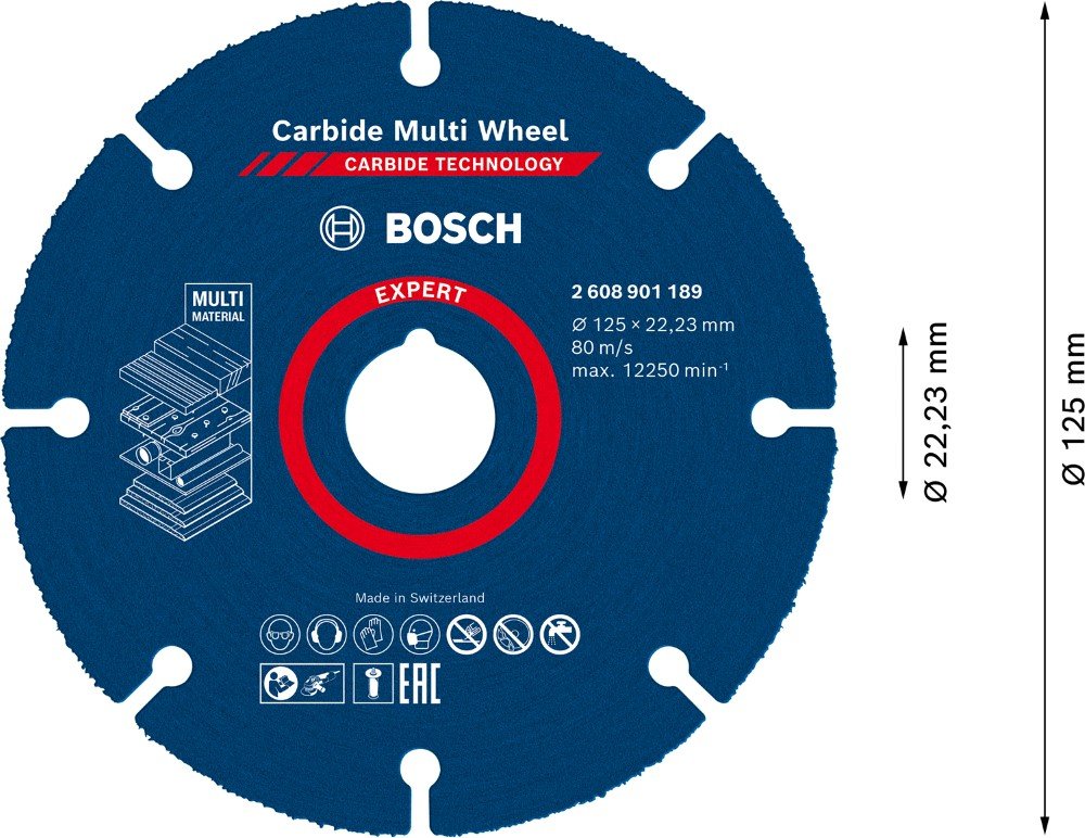 Pjovimo diskas BOSCH, iš kietmetalio „Multi Wheel“ 125 x 1 x 22,23 mm