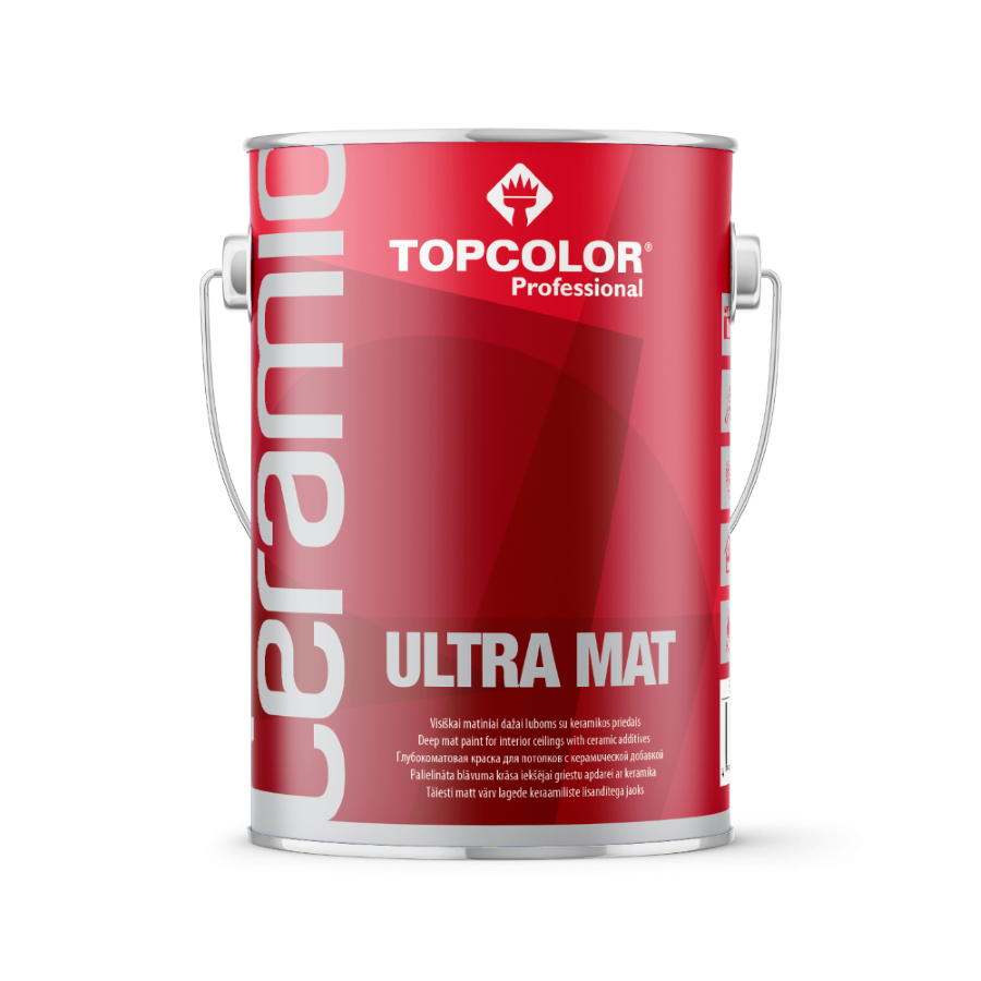 Vandeniniai vidaus dažai TOPCOLOR Ceramic Ultra Mat, 4,5 L, A bazė, matiniai, luboms