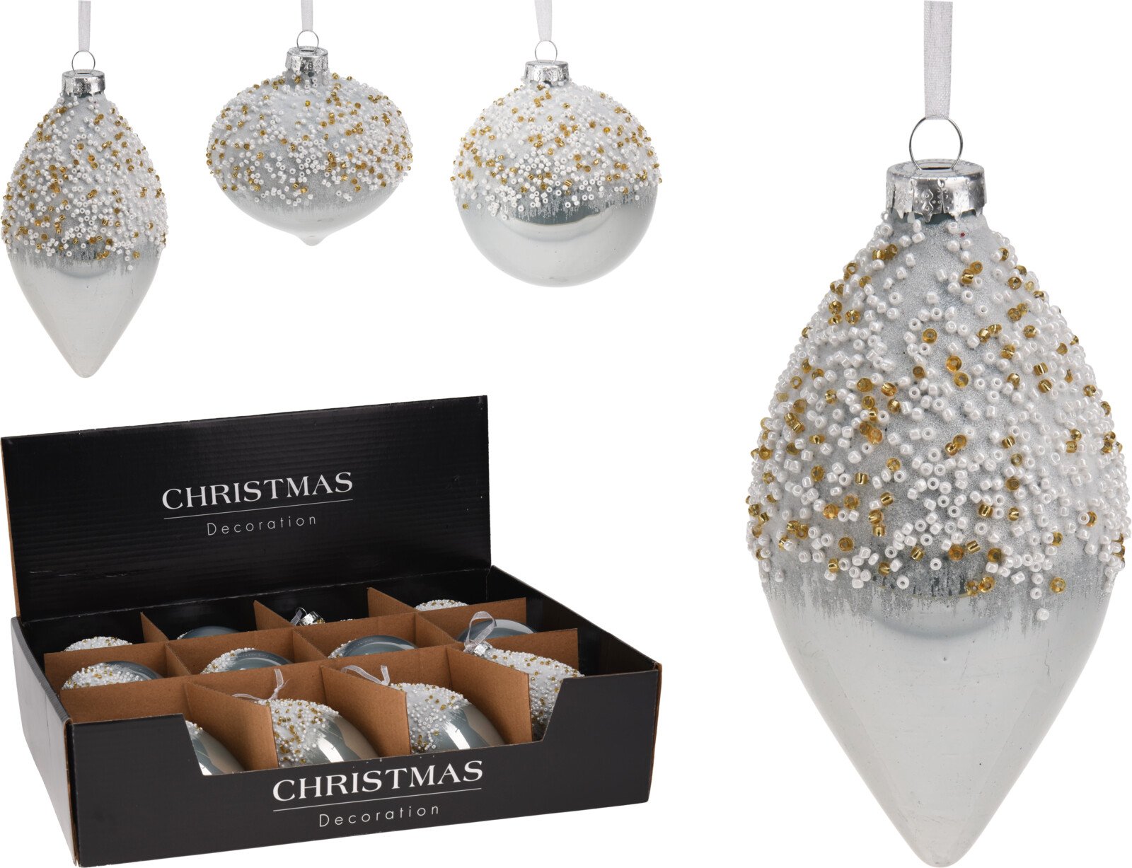 Eglutės žaisliukas, 3 skirtingos formos, su karoliukais, melsvos sp., 8-12 cm