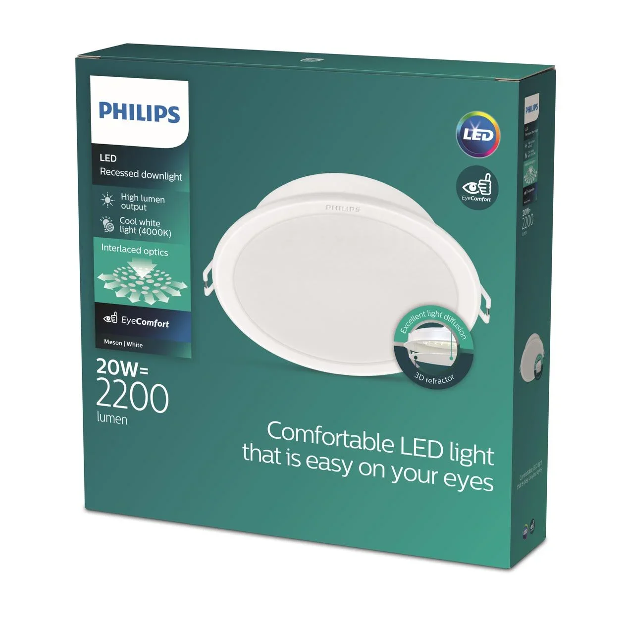 Montuojamas šviestuvas panelė PHILIPS Meson, įleidžiama, LED 20 W, 4000 K, 2200 lm, apvali, baltos sp., 190 mm skersmens