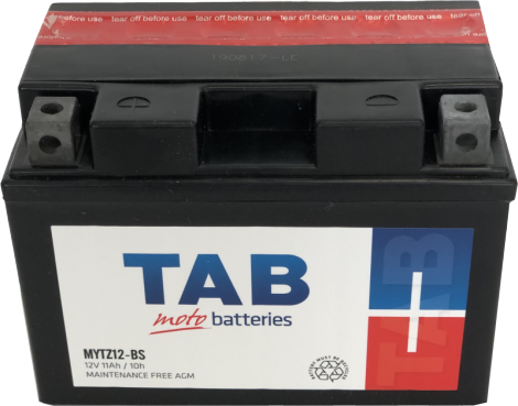 Akumuliatorius TAB, AGM, motociklinis, YTX12BS, 10AH, 12V, A, 150 x 88 x 110 mm, starterinis, rūgštinis, poliariškumas -+