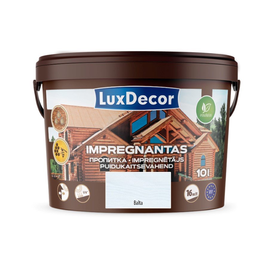 Impregnantas medienai LUXDECOR 10 L, baltas, laukui ir vidui