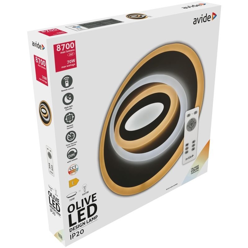 Lubinis LED šviestuvas AVIDE, OLIVE AT-5164, 70 W (35+35), 180-265 V, 3000-6400 K, 8700 lm, IP20, su pultu, dimeriuojamas, 500 x 55 mm