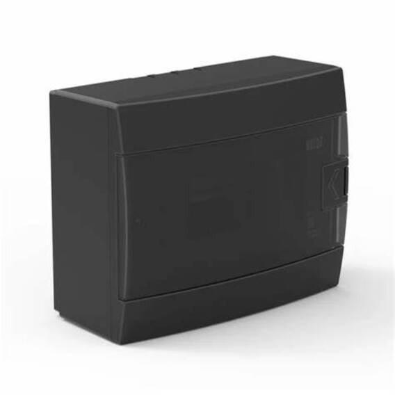 Automatinių jungiklių skydelis HOROZ, 8 modulių, IP40, su skaidriomis durelėmis, juodos sp., paviršinis