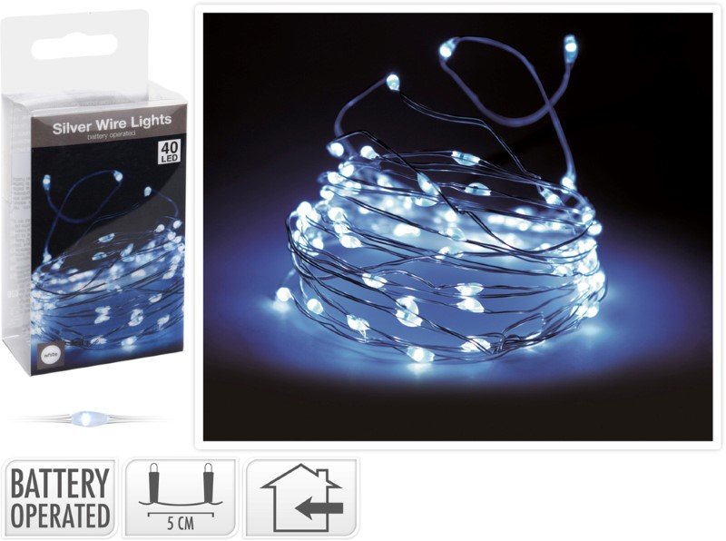 LED girlianda, su 40 LED, šaltai baltos sp., 2 m