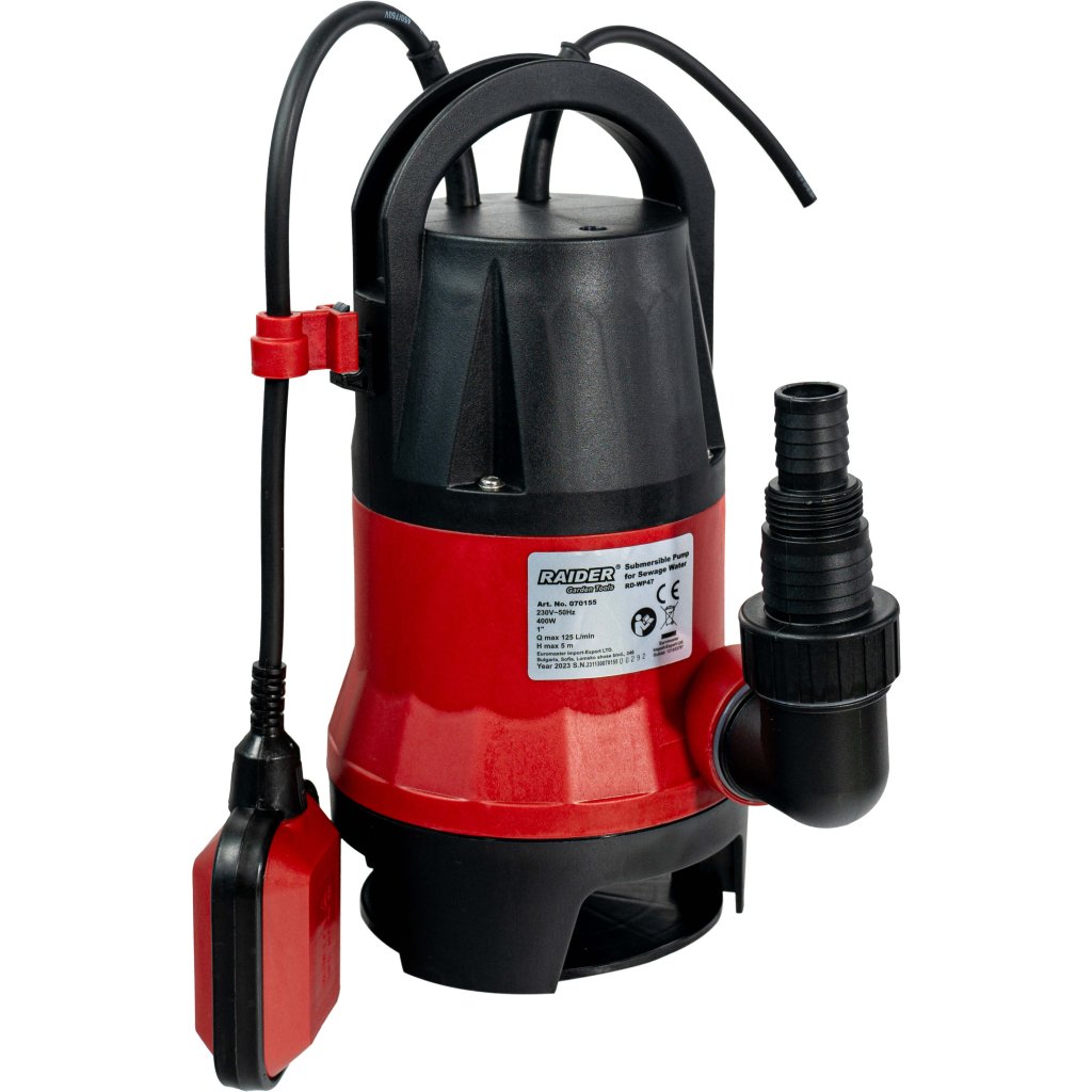 Panardinamas siurblys RAIDER RD-WP47, su plūde, kėlimo aukštis 7 m, našumas 125 l/min, galia 400 W