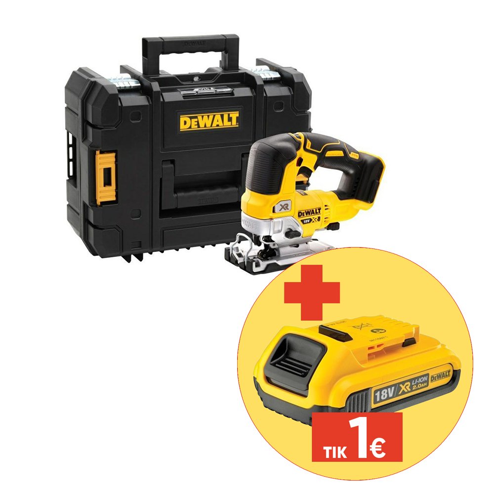 Akumuliatorinis siaurapjūklis DEWALT DCS334NT-XJ, 18 V, be akumuliatorių ir kroviklio, lagamine