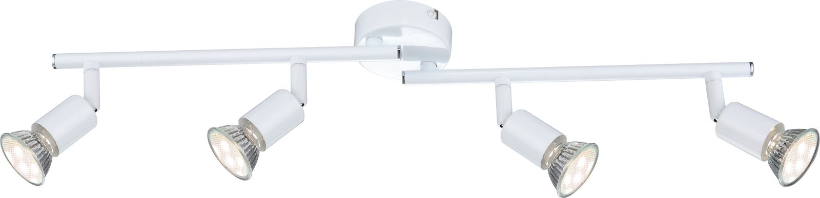 Kryptinis šviestuvas GLOBO Olana, GU10, 4 x 3W, 230V, 3000K, 4 x 250 lm, kompl. su LED lemputėmis, metalinis, baltos sp., 80 x 165 x 580 mm, 57381-4L
