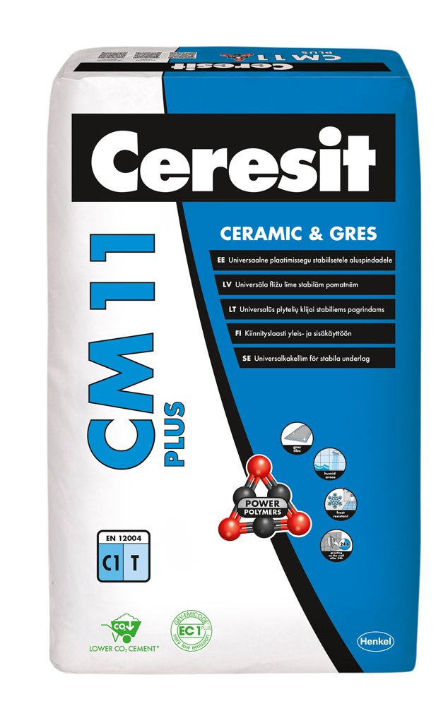 Plytelių klijai CERESIT CM11 COMFORT PLUS, C1 T, vidaus darbams, 25 kg