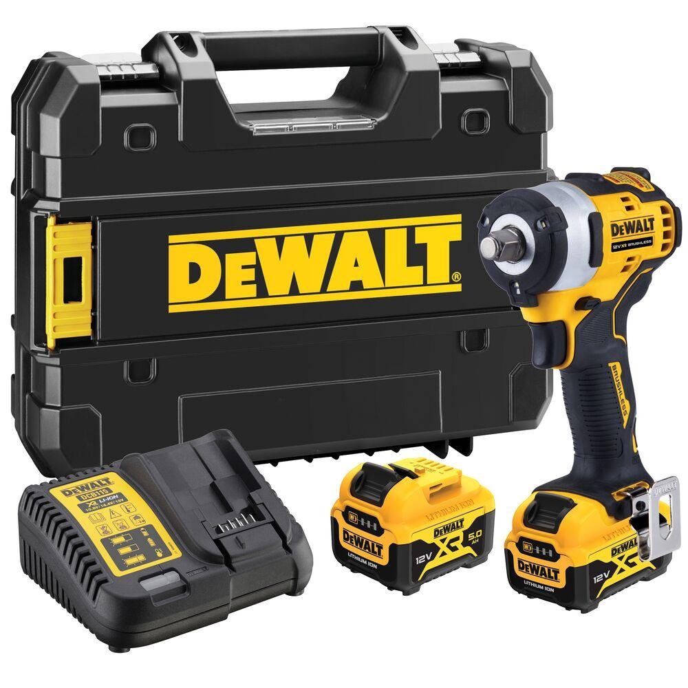 Smūginis veržliasukis DEWALT DCF901P2-QW, 1/2'' griebtuvas, 12 V, komplekte 2x5,0 Ah akumuliatoriai ir kroviklis