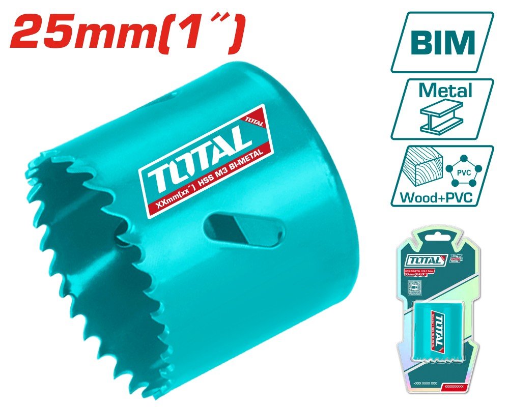 Gręžimo karūnėlė TOTAL, HSS M3 Bi-metal, 4-6 TPI, 25 mm, TAC410251
