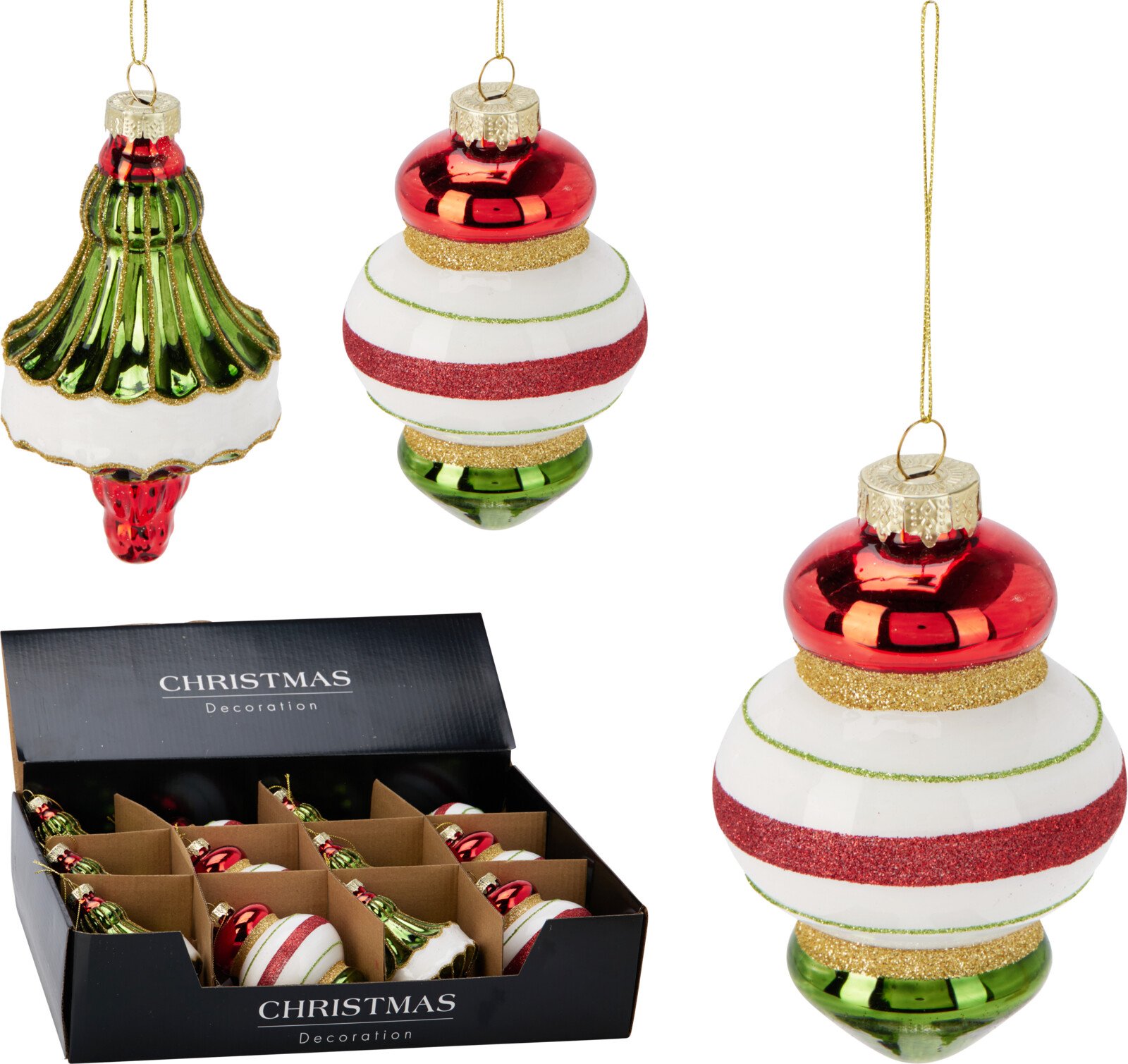 Eglutės žaisliukas, stiklas, įvairių sp., su auksiniais blizgučiais, 2 skirtingi dizainai, 7 × 7 × 12 cm