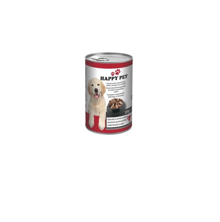 Konservuotas šunų ėdalas HAPPY PET, su jautiena, 1,25kg