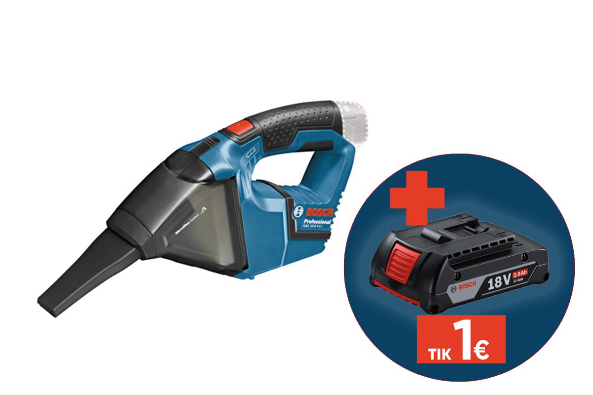Akumuliatorinis dulkių siurblys BOSCH Professional GAS, 12V, SOLO, oro srautas 15 l/s, dulkių talpa 0,35 l, 06019E3000, be akumuliatoriaus ir kroviklio