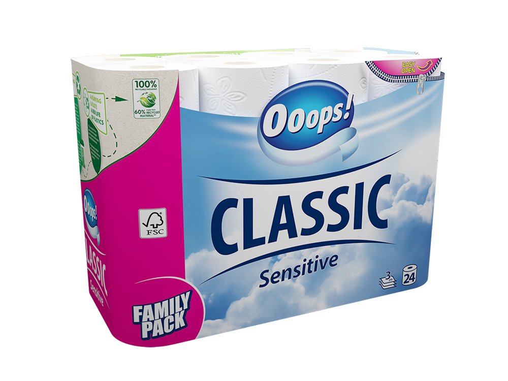 Tualetinis popierius OOOPS! Classic Sensitive, 24 vnt.