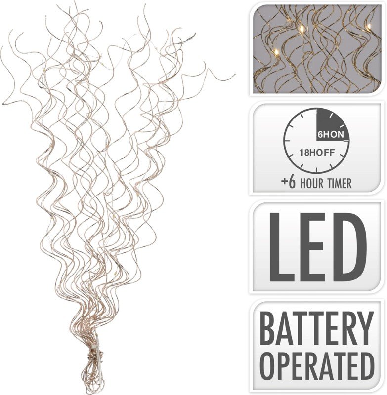 LED girlianda, 15 LED lempučių, ilgis 40 cm, aukso sp. metalas, šviesa šiltai baltos sp.