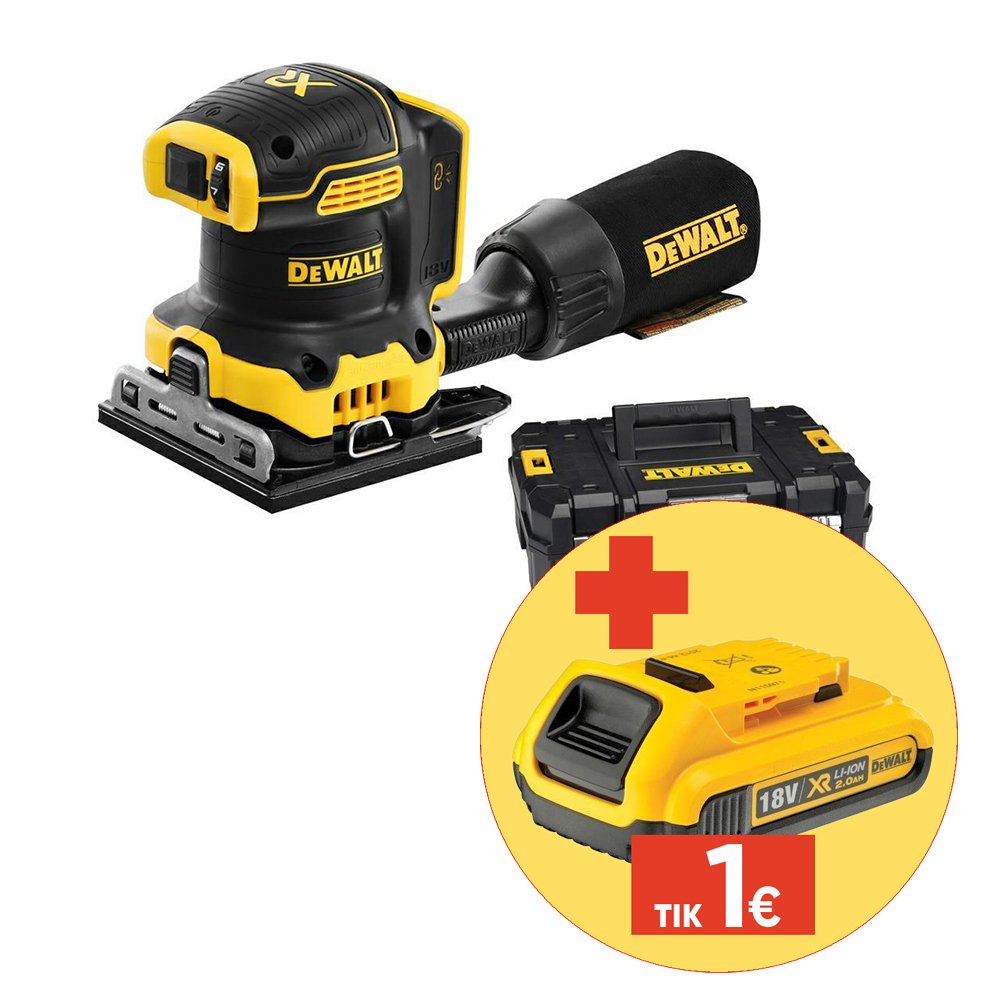 Akumuliatorinis vibracinis šlifuoklis DEWALT DCW200NT-XJ, 140x115 18 V, be akumuliatorių ir kroviklio, dėžėje