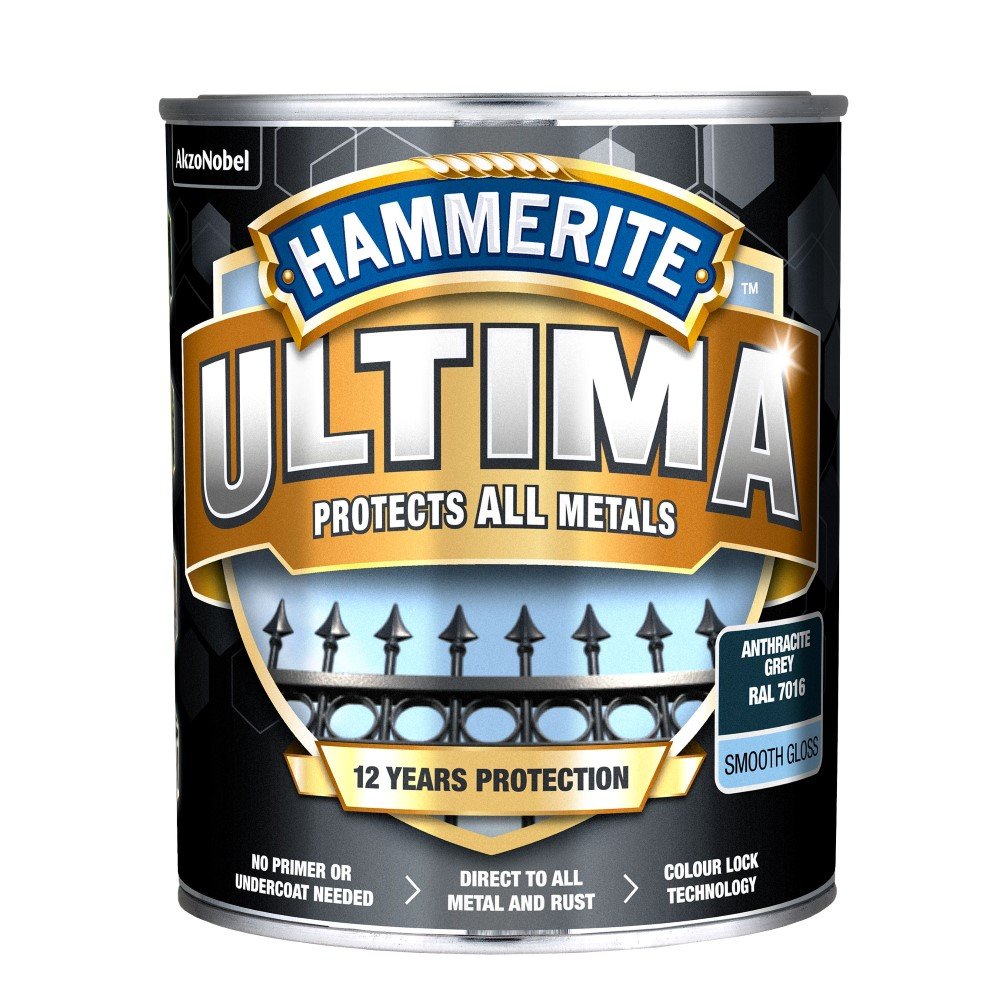 Antikoroziniai dažai HAMMERITE Ultima, 0,7 l, antracito sp., blizgūs