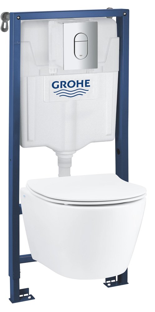 Klozeto komplektas GROHE , komplekte rėmas Rapid SL, pakabinamas klozetas SEREL RIMLESS WC su kietu lėtai nusileidžiančiu dangčiu, 101046SH0H