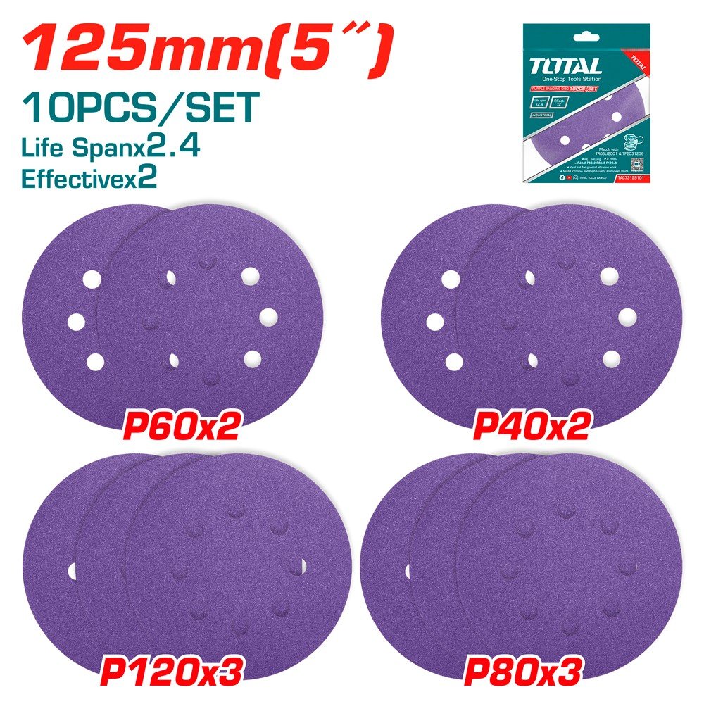 Šlifavimo diskas TOTAL, 125 mm, 10 vnt., TAC73125101