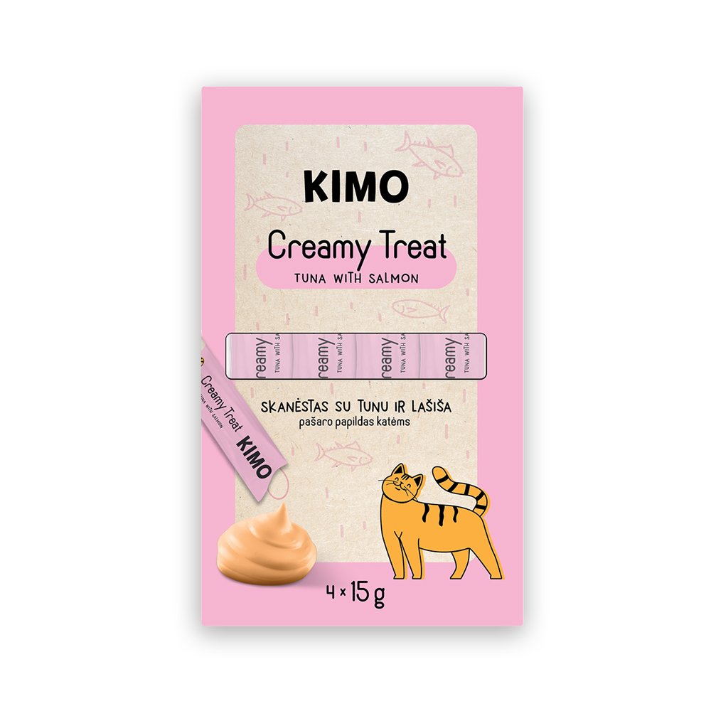 Skanėstas katėms KIMO Creamy Treat, su tunu ir lašiša, 4x15g