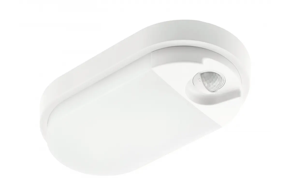 Lauko pakabinamas LED šviestuvas GTV Tulon, 15W, 1350lm, 4000K, su judesio jutikliu, IP54, ovalus, baltos sp.