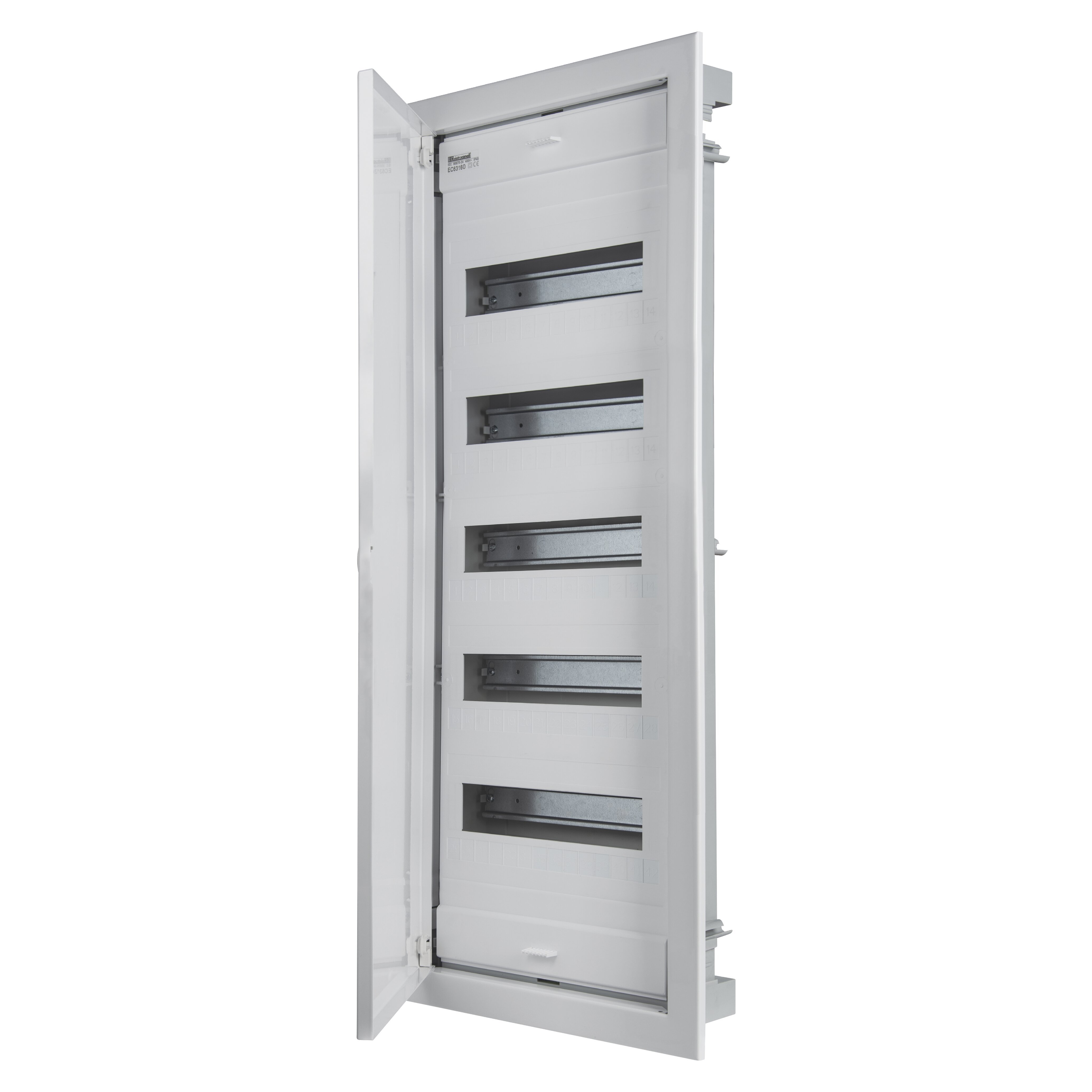 Automatinių išjungiklių skydelis ELETTROCANALI EC63160, 60-modulių, įleidžiamas, IP40, metalinės durelės, 93x368x878 mm, baltos sp.