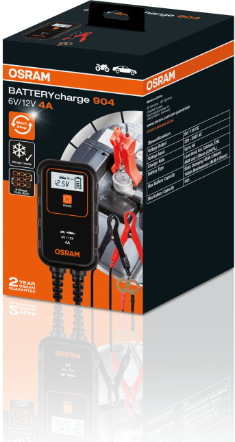 Akumuliatoriaus įkroviklis OSRAM, 4A, 6V/12V DC, išmanusis, aAh, max akumuliatoriaus talpa 90Ah, 48 Ah ličio