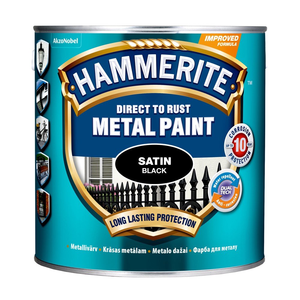 Antikoroziniai dažai HAMMERITE Satin Finish, 2,5 l, juodos sp.