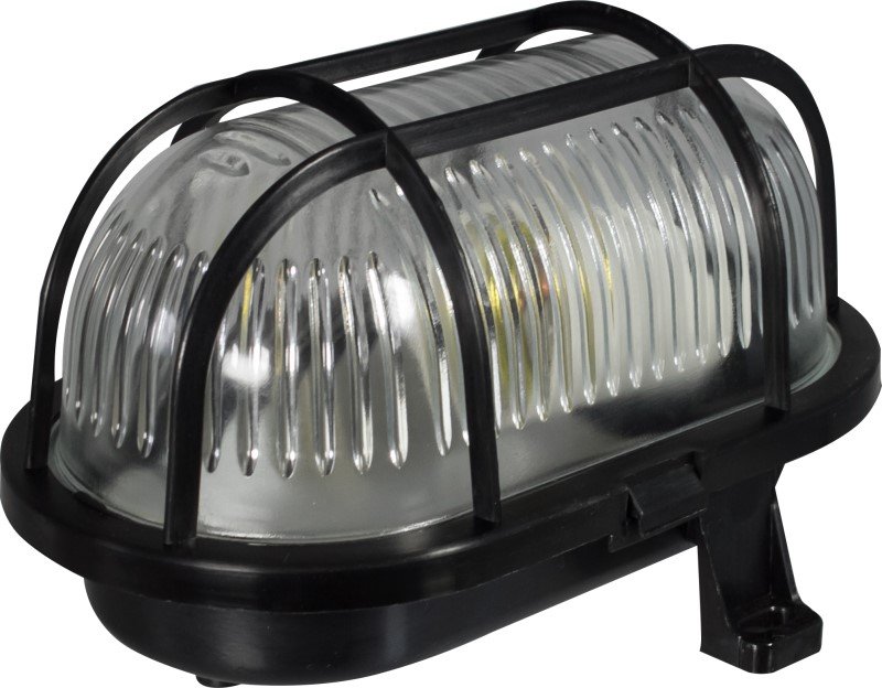 Specialiųjų patalpų šviestuvas PAWBOL, IP44, E27, 60 W, 220-240V, plastikas/stiklas, ovalus, su plastikinėm grotelėm, juodos spalvos, D.3151C