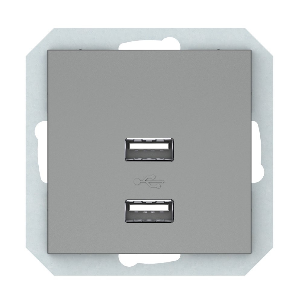 Kištukinis lizdas VILMA QR1000, 2 vietų, įleidžiamas, be rėmelio, 2xUSB-A, pilka matinė sp., USB-3,4A-02